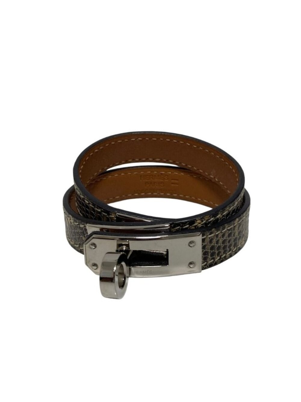 Hermes Kelly Bangle Double Tour Bracelet T2 Natural Silver Colored